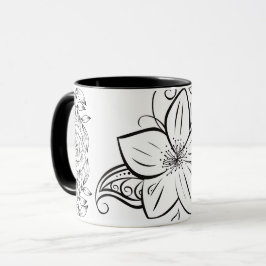 Taza Arte Gráfico monocromo, hermosa flor