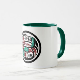 Taza Arte Haida Rojo Negro Amerindio Nutria Salmón