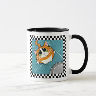 Taza Arte hambriento del gato del gato de Tabby del