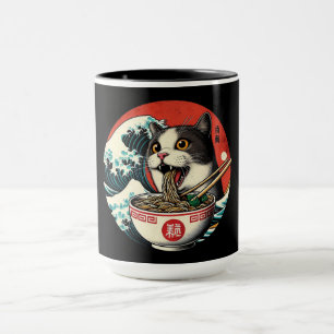 Taza Arte Japonés de Ramen de Gato Estilo Vintage