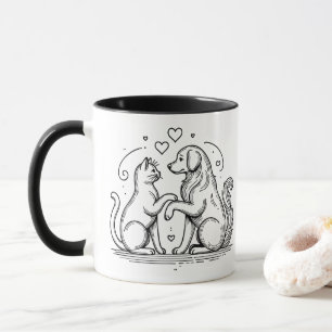 Taza Arte lineal de amistad moderna entre mascotas