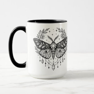 Taza Arte lineal gótico místico de polilla botánica cel