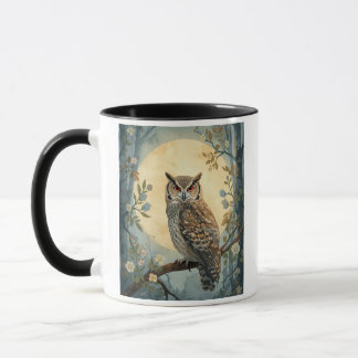 Taza Arte Místico de Búho bajo la Luz de la Luna en el 