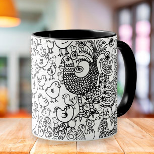 Taza Arte moderno dibujado a mano de pájaros en blanco 