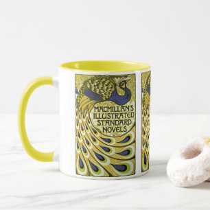 Taza Arte Nouveau antiguo, pluma de pavo real de Macmil