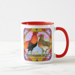 Taza Arte Nouveau de los pollos de Araucana