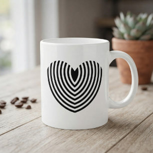 Taza Arte Op Moderno Corazón Concéntrico Negro y Blanco