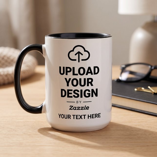 Taza Arte personalizado con texto (Simulated mug on table)