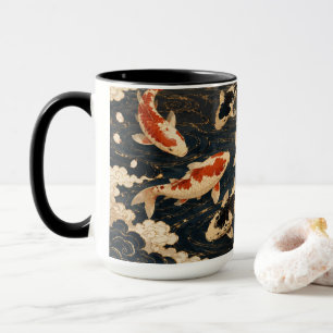 Taza Arte personalizado y elegante de koi y grulla japo