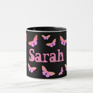 Taza Arte Pop Mariposa Genial Rosa Bonito Agregar Nombr