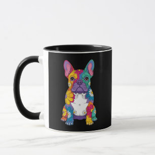Taza Arte Pop Retro Hippie Perro Bulldog Francés Floral