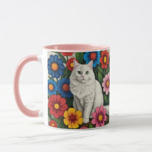 Taza Arte popular gato y flores
