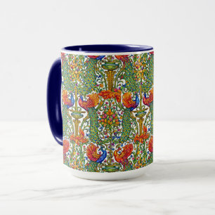Taza Arte Retro Modernista Pavos Reales & Frutas por Wa