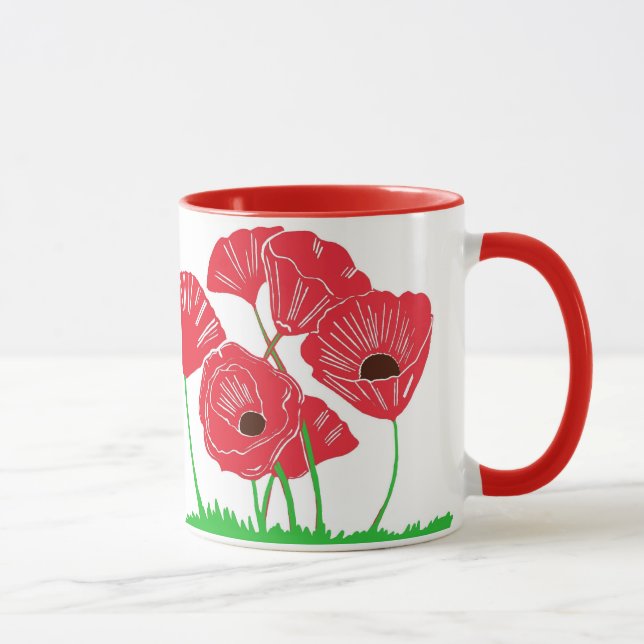 Taza Arte rojo de la flor de las amapolas (Derecha)