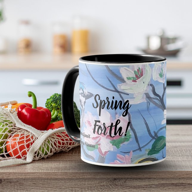 Taza Arte "Spring Forth", flores modernas (Lovely Bird Watching Mug)