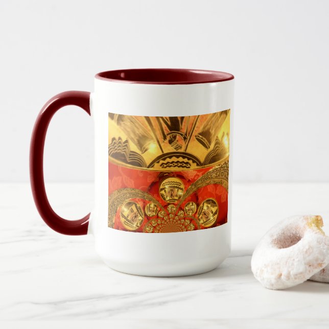 Taza Arte tradicional africano rojo dorado (Con donut)