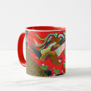 Taza Arte vintage del ave fénix rojo japonés G.A. Audsl