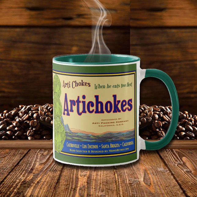 Taza Artichoke Funny Vintage Crate Coffee Mug (Artichoke Art Retro Coffee Mug)