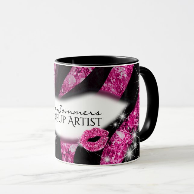 Taza Artista de maquillaje Glam Láminas Purpurinas rosa (Anverso derecho)