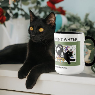 Taza Artista Gato Negro Juguetón Pintura Humor Verde