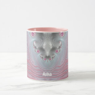 Taza ASHA ~ Zany 3D Fractal ~ rosa y blanco
