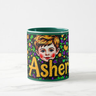 Taza ASHER ~ GLOSSY Sequin Picture ~ Mug