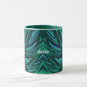 Taza ASHER ~ Zany 3D Fractal ~ azul y verde
