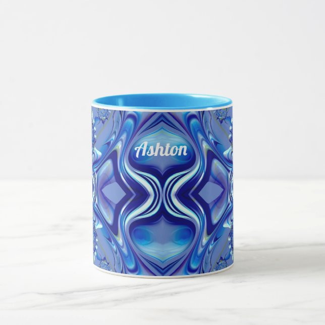 Taza ASHTON ~ Zany 3D Fractal ~ Sombras de Blue Mug (Centro)
