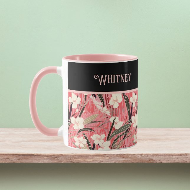 Taza Asian Floral Pink Peach White Chinoiserie Monogram (Subido por el creador)