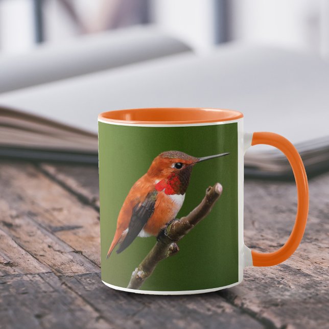 Taza Asombroso colibrí Rufous en rama de cerezo (Stunning Rufous Hummingbird on Branch 11 oz Coffee Mug Cover Photo.)