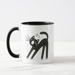 Taza Asombroso gato negro que bostece y estira