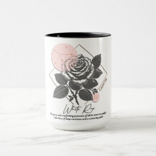 Taza Astrología/Cáncer Rótulo Zodiaco Flor Rosa Blanca