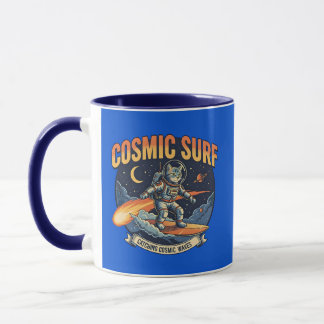 Taza Astronaut Cat Surfing Comic Waves 