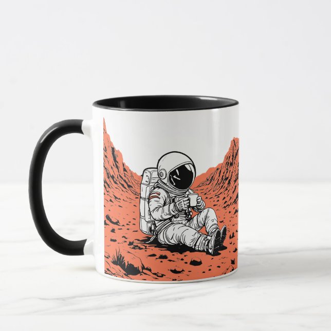 Taza Astronaut Drinking Coffee on Mars - Minimal Design (Izquierda)