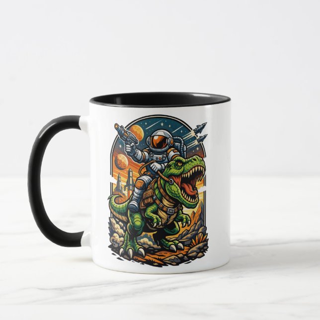 Taza Astronaut Riding a T-Rex – Epic Space Dinosaur (Izquierda)