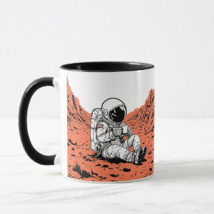 Taza Astronauta bebiendo café en Marte - Diseño minimal