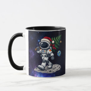 Taza Astronauta de Navidad llevando un árbol lunar