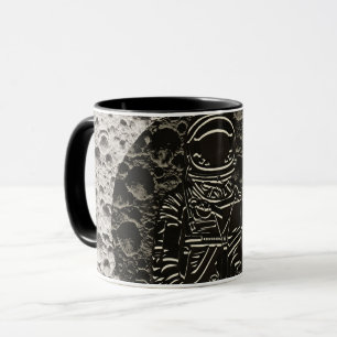 Taza Astronauta en la Luna Espacio Negro y Gris