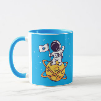 Taza Astronauta Plantando Bandera en el Planeta Amarill