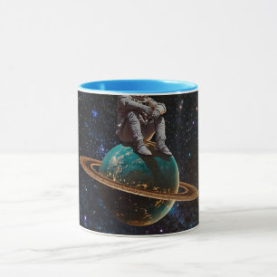 Taza Astronauta Sentado en el Planeta Anillado Galaxia