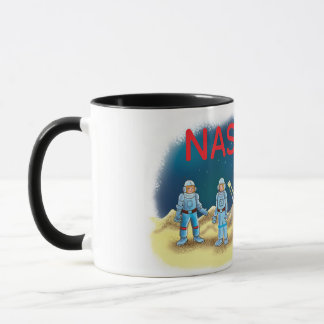 Taza astronautas de dibujos animados en la luna Nasa