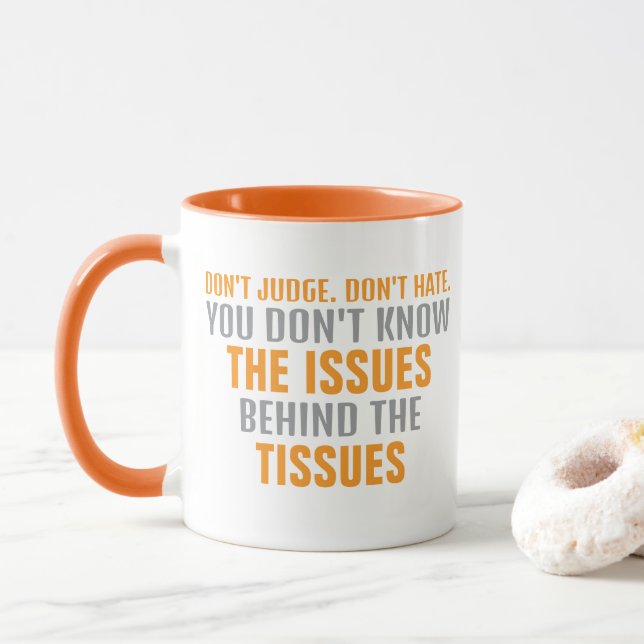 TAZA ASUNTOS Y TEJIDOS EN BLANCO PLANO (Con donut)