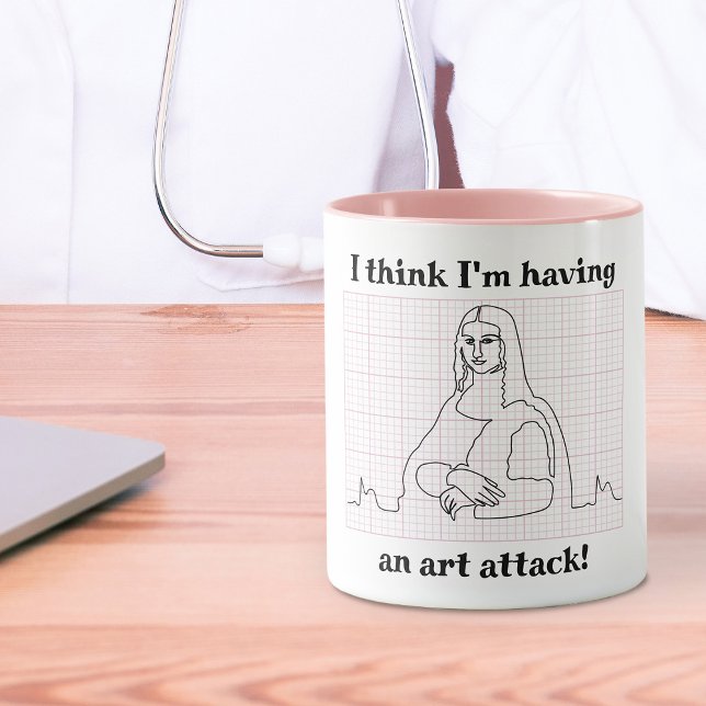 Taza Ataque artístico divertido Mona Lisa EKG Pun de ca (Subido por el creador)