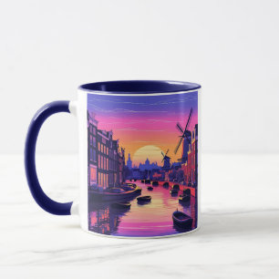 Taza Atardecer colorido en Ámsterdam: canal holandés y