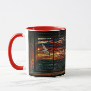 Taza Atardecer de vitral con gaviota y barco de vela