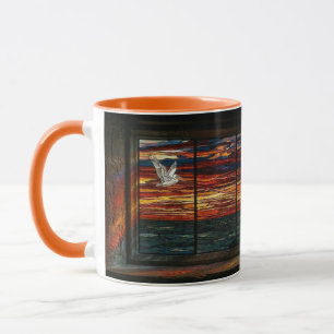 Taza Atardecer de vitral con pelícano y velero