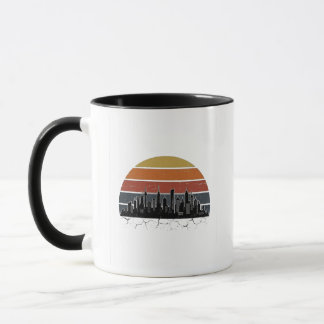 Taza Atardecer del paisaje urbano de la ciudad retro de