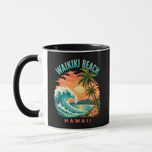 Taza Atardecer tropical en la playa Waikiki Hawaii