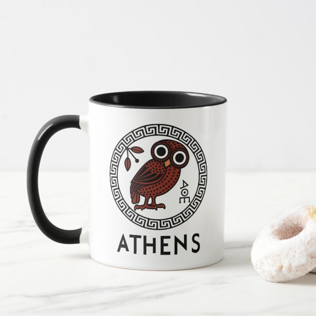 Taza Atenas, Grecia con modelo ateniense de búho y mala (Con donut)