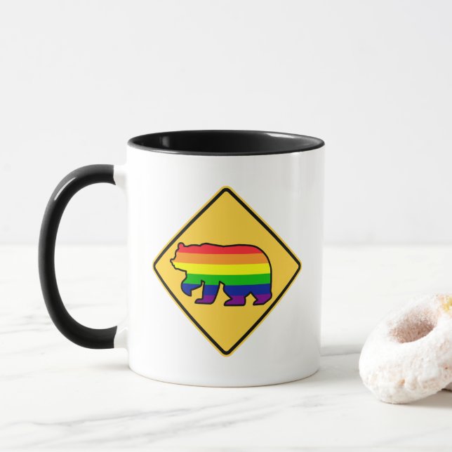 Taza ¡Atención! (Gay) Cruce de Osos (Con donut)